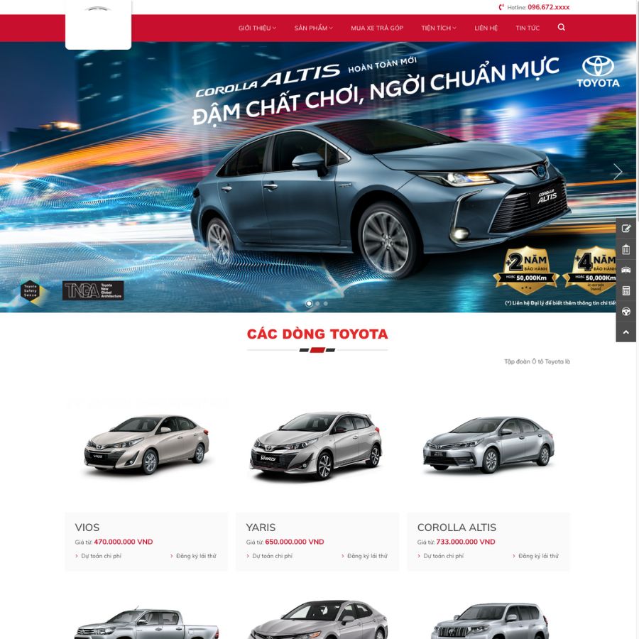 Themes wordpress mẫu website bán ô tô toyota, trưng bày xe ô tô, tin tức ô tô