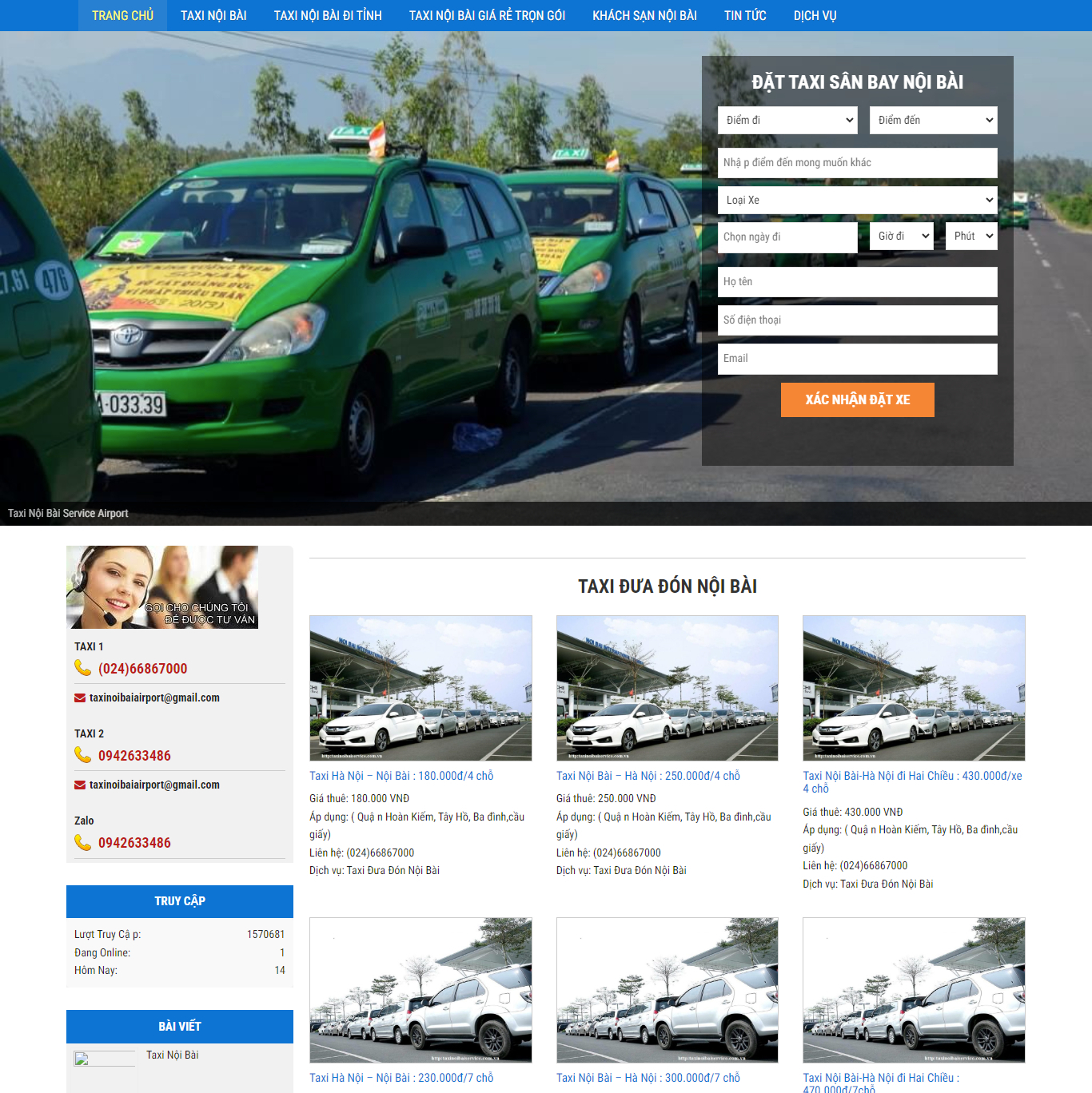 Themes Wordpress đẹp mẫu website taxi, dịch vụ taxi nội bài